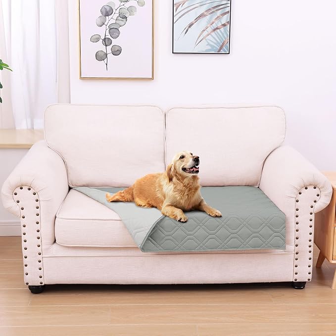 hyha Waterproof Dog Bed Blanket, Soft Pet Blankets, Waterproof Couch Cover for Dogs, Reversible Sofa Covers Washable for Furniture (30x53 Inch, Grey/Light Grey)