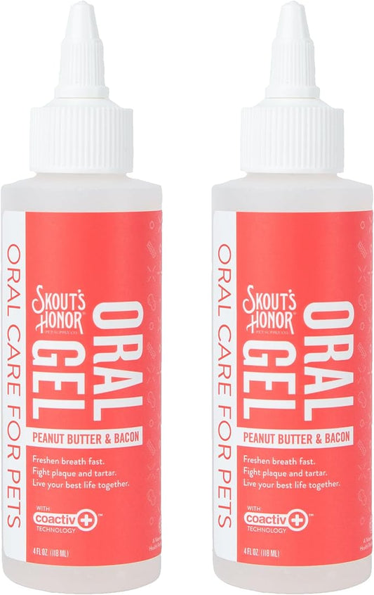 SKOUT'S HONOR Fresher Breath Peanut Butter & Bacon Oral Gel - Fights Plaque and Tartar, Freshens Breath Fast, No Brushing Required, 4 oz, 2-Pack