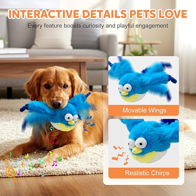 Interactive Chirping Bird Cat Toy,2025 New Flying Bird Cat Toy Flapping Bird Toy,Simulation Chirping Bird Toys Interactive Cat Toys for Bored Indoor Adult Cats (Blue/1PCS)