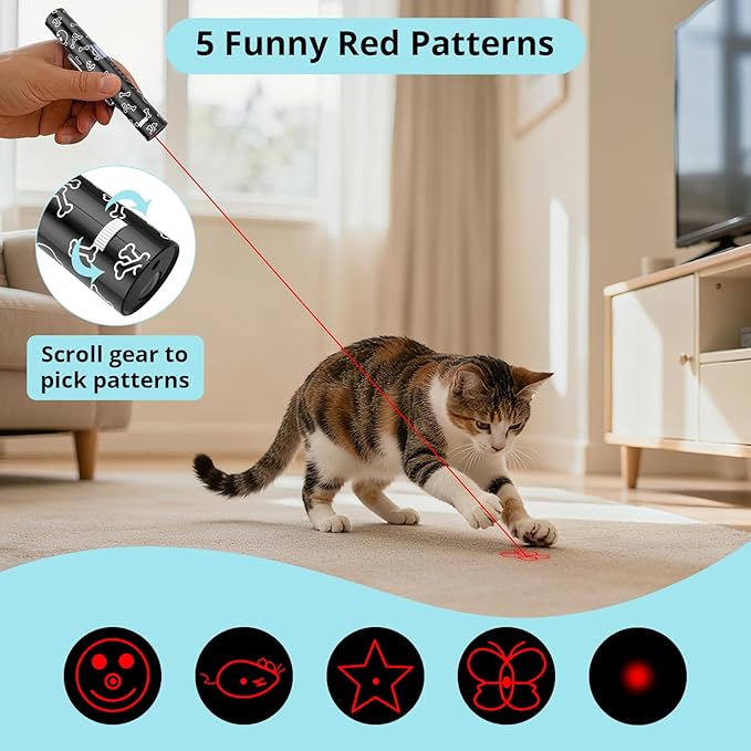 Interactive Cat Toys with 7 Adjustable Mode, Battery Level Display Screen,USB Rechargeable & Portable – Cat Toy for Indoor Cats,Training & Exercise Fun