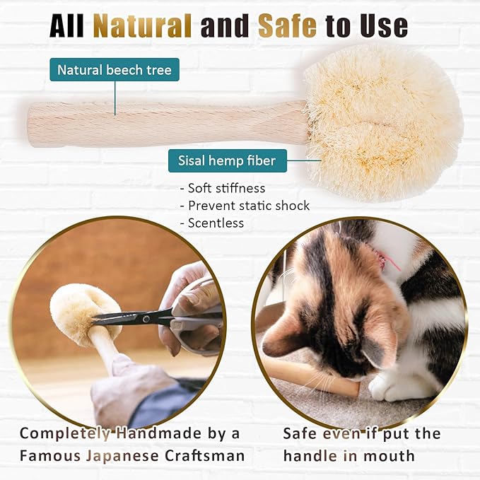 Relaxing Cat Grooming Massage Brush – Gentle Natural Tawashi Brush for Sensitive Cats, Stress‑Free Daily Grooming (Not a Heavy Deshedding Tool) Made in Japan (Type-B)