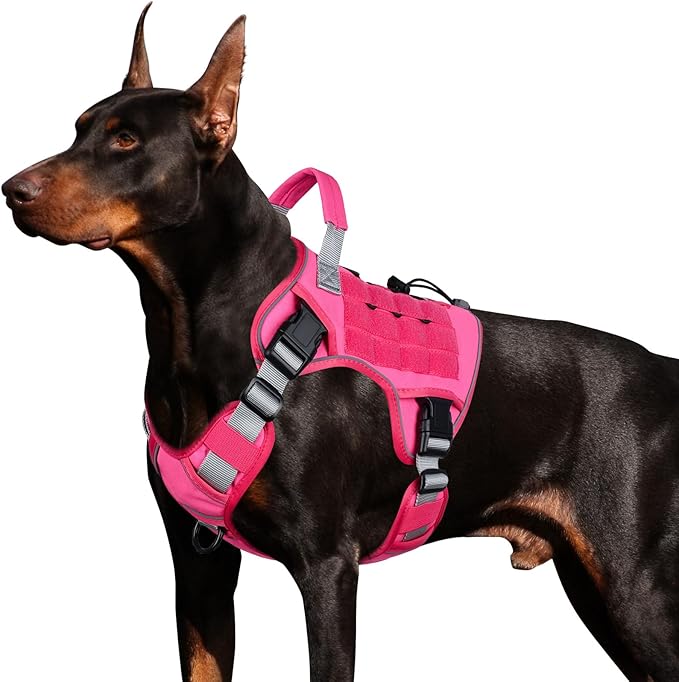 WINGOIN Pink Tactical Dog Harness with Handle Tactical Dog Harness for Large Dogs No Pull Adjustable Pet Harness Reflective K9 Military Service Dog Vest for Walking Hiking Training (L)