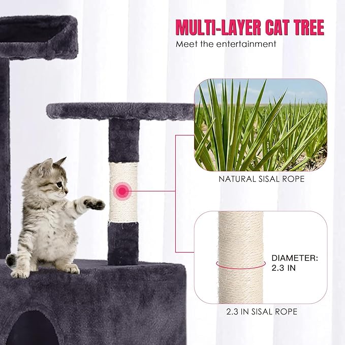 PayLessHere 70in Multi-Level Cat Tower with Scratching Post, Cat Condo Stand House, Indoor Kitty Activity Center with Furry Ball Toys, Ashy