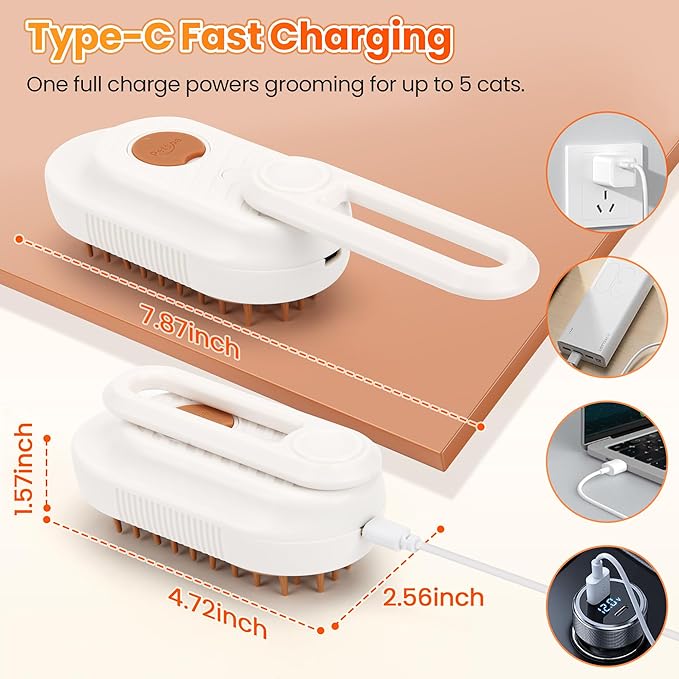 Vrurc 4-in-1 Rechargeable Steam Pet Brush - Gentle Fur Removal for Cats & Dogs, Anti-Static & Deshedding, Ideal for Short & Long Hair, Easy to Use
