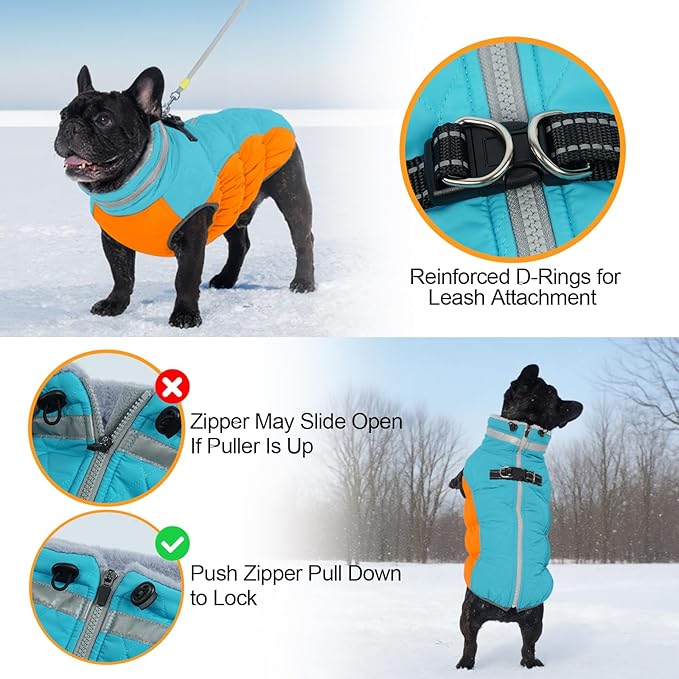 Warm Dog Coats for Large Dogs, Waterproof Dog Jacket with Harness Built in, Zipper Clousure, Fleece Lining, Turtleneck, for Cold Weather, Pet Snowsuit for Border Collie, Golden Retriever- XXL