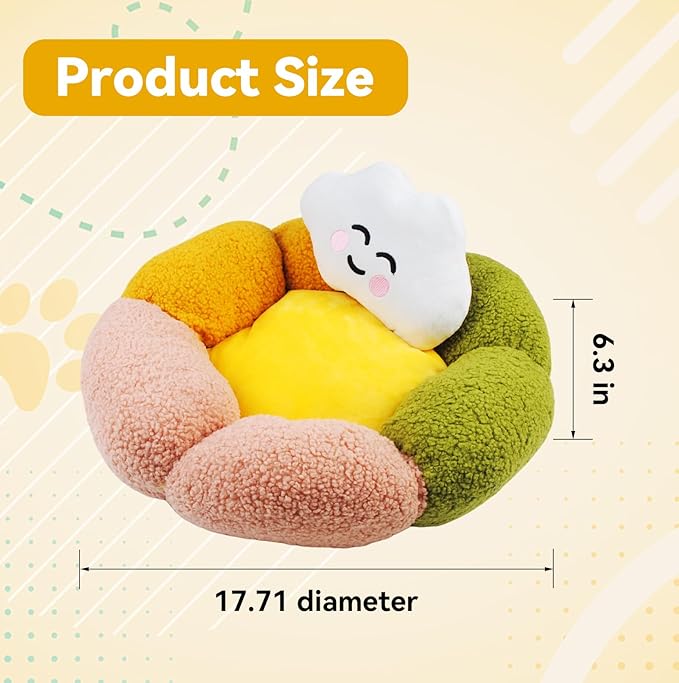 Cute Flower Cat Bed for Indoor Kittens,Calming Donut Bed with Cloud Pillow Washable Fluffy Cat Sleeping Nest Anti-Slip Bottom for Small Pet Kitten