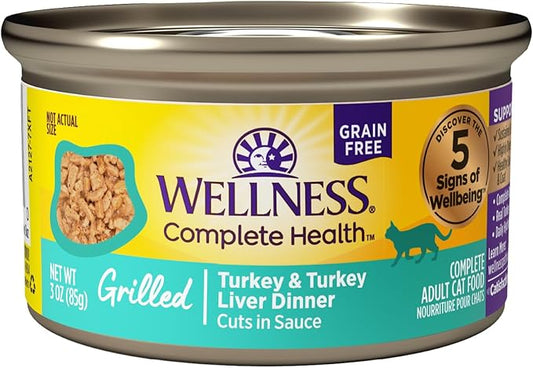 Wellness Complete Health Grilled, Adult Wet Cat Food, Natural, Protein-Rich, Grain-Free, Canned, 3 Ounce, 12 Pack, (Turkey and Turkey Liver Dinner Recipe)
