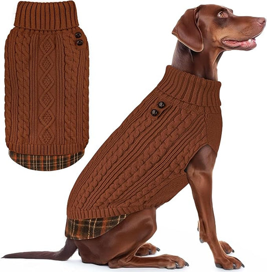 KYEESE Dog Sweater Comfy Pet Coat for Fall Winter Cold Weather Stretchy Warm Turtleneck Medium Dogs Sweater with Gingham Patchwork Soft Pullover Dog Sweaters for Medium Dogs Boy