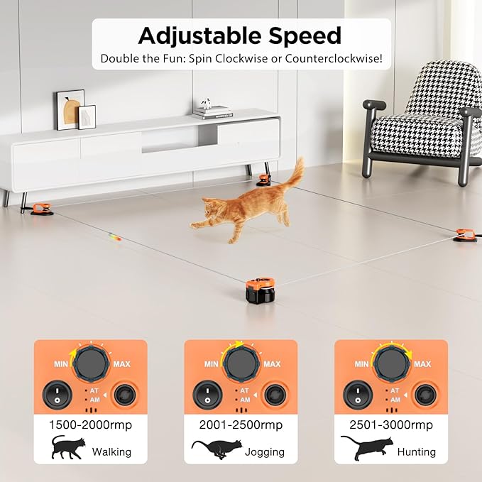 Pet Deluxe Interactive Cat Toys for Indoor Cats, Cat Treadmill Auto/Remote Control DIY Cat Mouse Hunting Toys, Keep Bored Kitten Dog Entertained to Chase, Feather Toy to Exercise Wheel-Orange