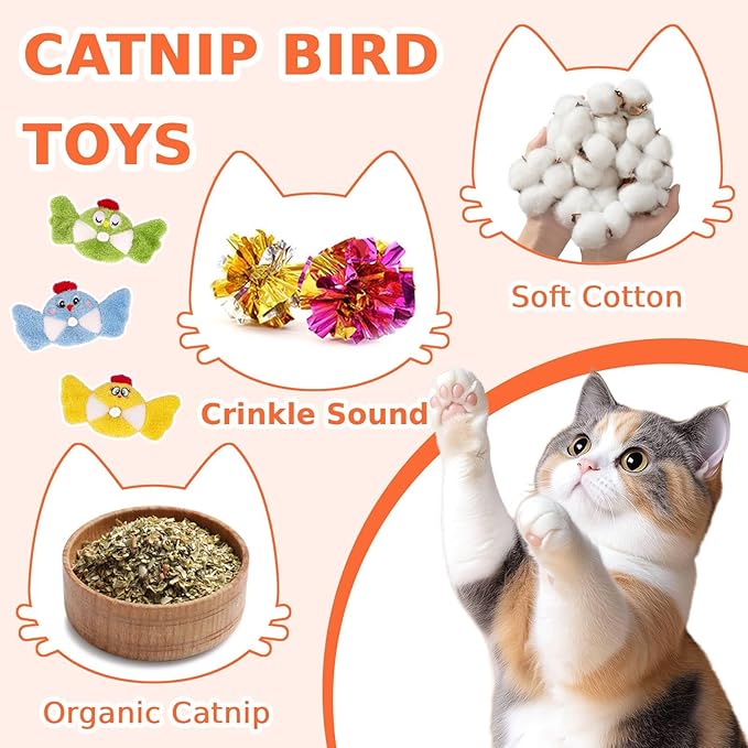 Retro Shaw Cat Toys,Bird Cat Toy with Catnip & Silvervine - Interactive Realistic Kitten Toy with Crinkle Sound for Indoor Cats, Satisfies Natural Hunting Instincts