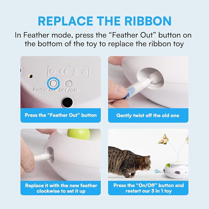 ALL FOR PAWS Cat Toy Replacements, Random Poping Ribbon for 3in1 Interactive Toys for Indoor Cats, 2PACK(Ribbon)