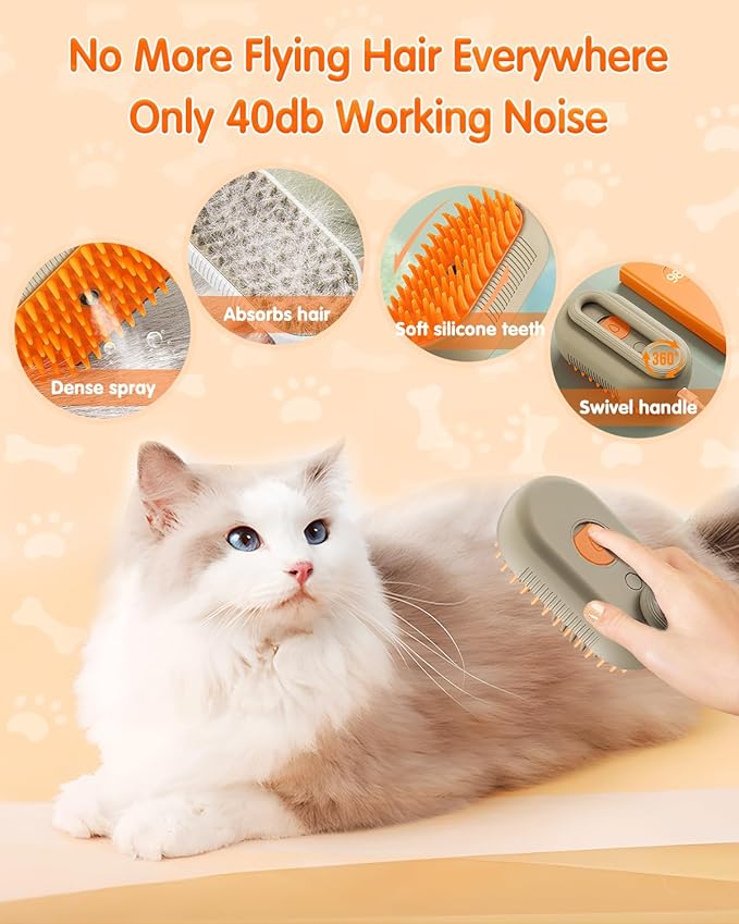 2026 New Pet Steam Brush, Cat Steam Brush for Shedding & Deshedding - 3-in-1 USB Rechargeable Pet Hair Removal Comb with Water Tank, for Indoor Long/Short Haired Cats & Dogs (Add 20mL wash W)