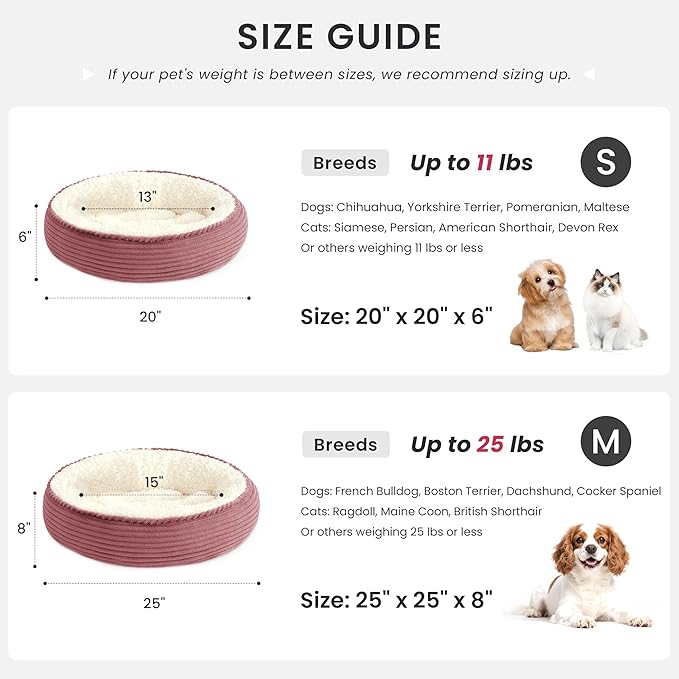 Love's cabin Round Donut Cat and Dog Cushion Bed, 25in Pet Bed for Small or Medium Dogs, Anti-Slip & Water-Resistant Bottom, Soft Durable Fabric Pet Beds, Washable Calming Cat Bed Dusty Rose Stripe