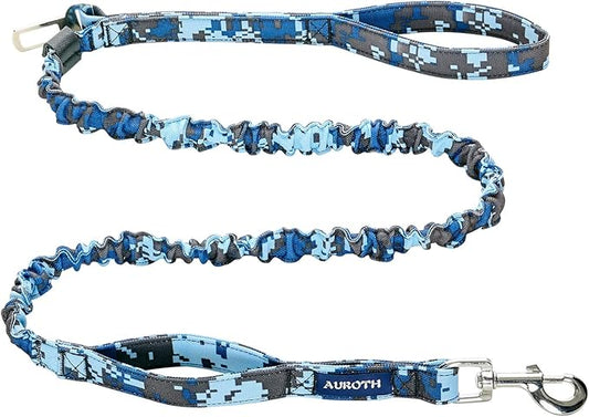 AUROTH Heavy Duty Dog Leash - Bungee, No Pull for Shock Absorption, Blue Camo, 6FT, 2 Padded Handles