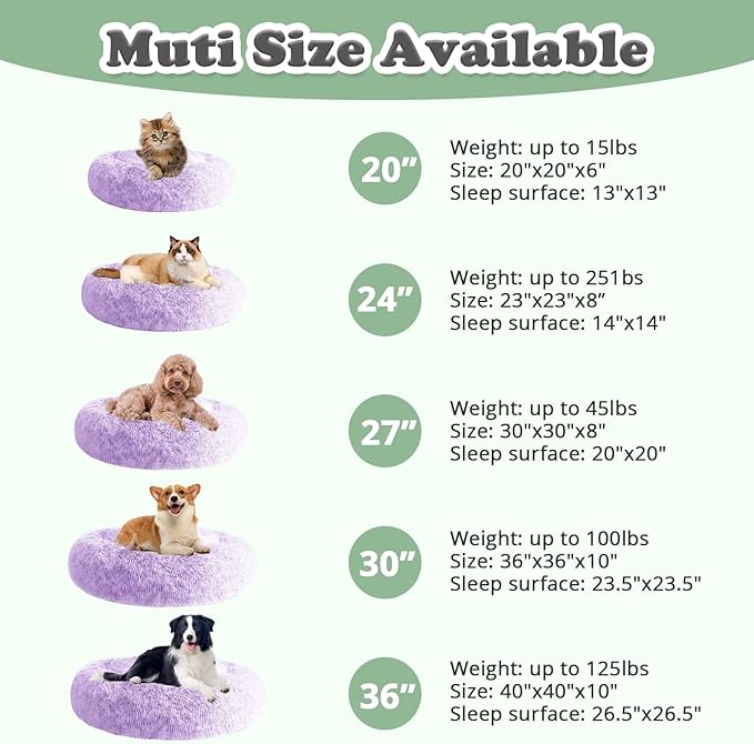 JOLLYVOGUE Dog & Cat Bed, Calming Anti-Anxiety Pet Bed for Small Dogs, Fluffy Donut Cushion for Small and Medium Pets (23")