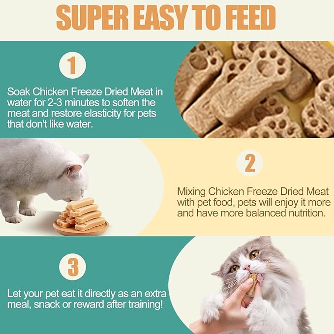 Freeze Dried Chicken Dog & Cat Treats Healthy Pet Training Treats or Food Topper Single Ingredient Chicken Bite All Natural Meat Raw Pet Food Human Grade High-Protein Snacks Jerky Chews for Cats