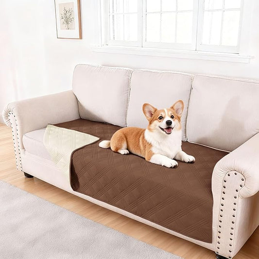 hyha Waterproof Dog Blanket, Reversible Pet Bed Blanket, Soft Sofa Couch Cover for Dogs Washable, Waterproof Pet Couch Covers for Sofa Puppy Cats Furniture Protector(40"x80", Brown/Beige)