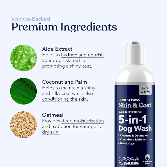 Honest Paws Dog Shampoo and Conditioner - Premium Dog Wash for Allergies and Dry, Itchy, Moisturizing for Sensitive Skin - Sulfate Free, Plant Based, All Natural - 8 Fl Oz