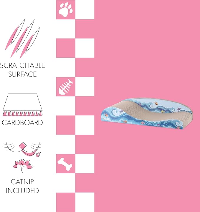 CSR1002A Kokomo 23.75" Coastal Cardboard Lounge Bed Cat Scratcher with Catnip, Blue