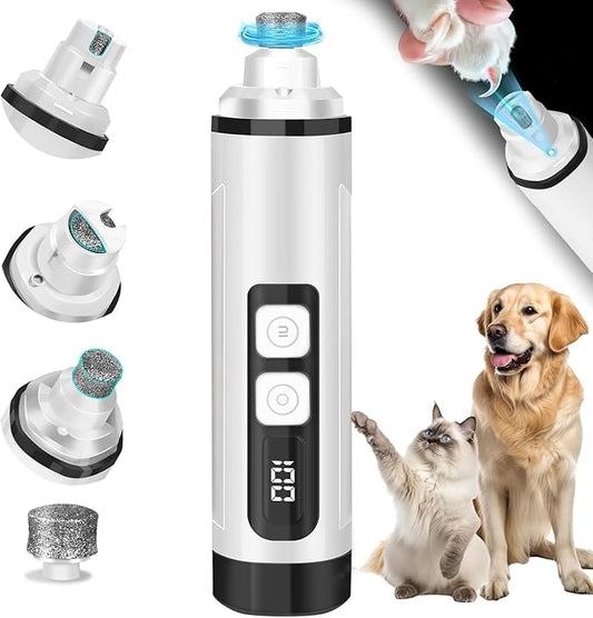 Dog Nail Grinder Super Quiet 2025 New Electric Pet Nail Grinder with LED Lights, USB Rechargeable, Cordless and 2 Speeds, Painless Nail Trimmer for Dogs and Cats Small to Large Pets (White-BK)