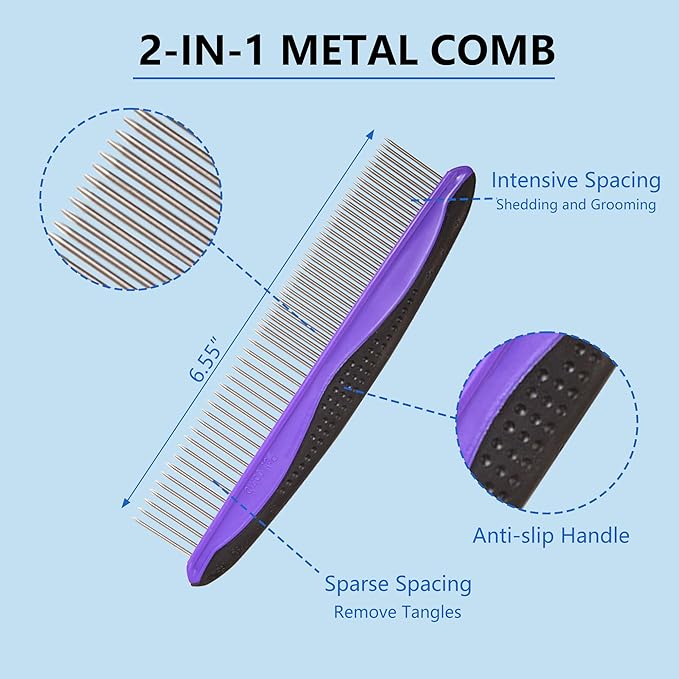 Extra Long Pin Brush for Large Dogs, Remove Loose Fur and Tangles; 5-in-1 Dog Grooming Brush for Long Haired Dogs&Cats