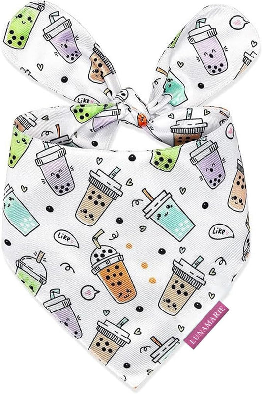 LunaMarie - Luxury Pet Birthday Bandanas -Premium & Silky Poly Fabric | 100% Handmade | Custom Shape Dual Layered (Boba, X-Small)