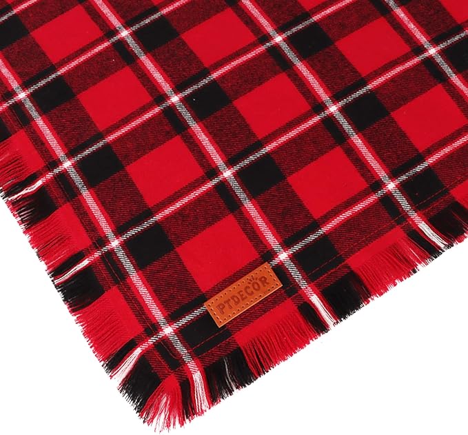 PTDECOR Christmas Dog Bandanas with Tassels Edges, 2 Pack Stylish Red Green Plaid Scarf Bibs, Premium Cotton Fabric, Reversible Triangle Christmas Bandanas for Small Dogs Puppies Cats(Small)