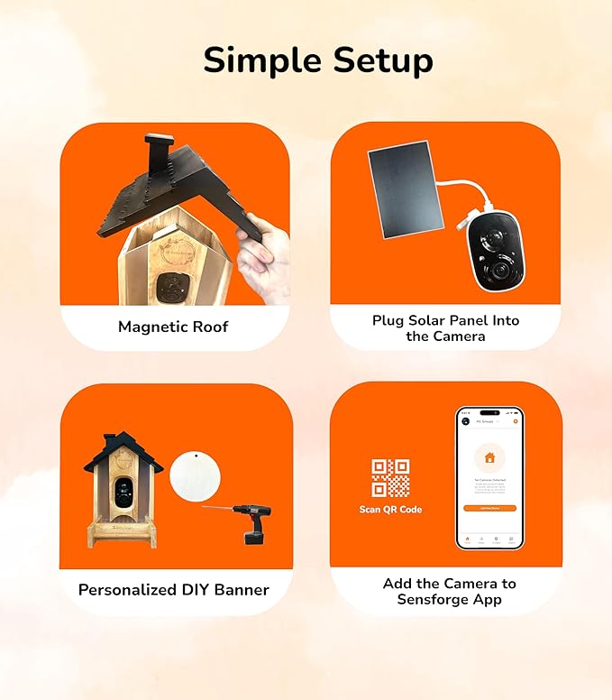 Sensforge Smart AI Bird Feeder Camera, 2.5K HD Live View, Solar-Powered Wooden Outdoor Feeder with AI Recognition, Weatherproof, App Notifications - Ideal for Bird Lovers, Parents & Kids