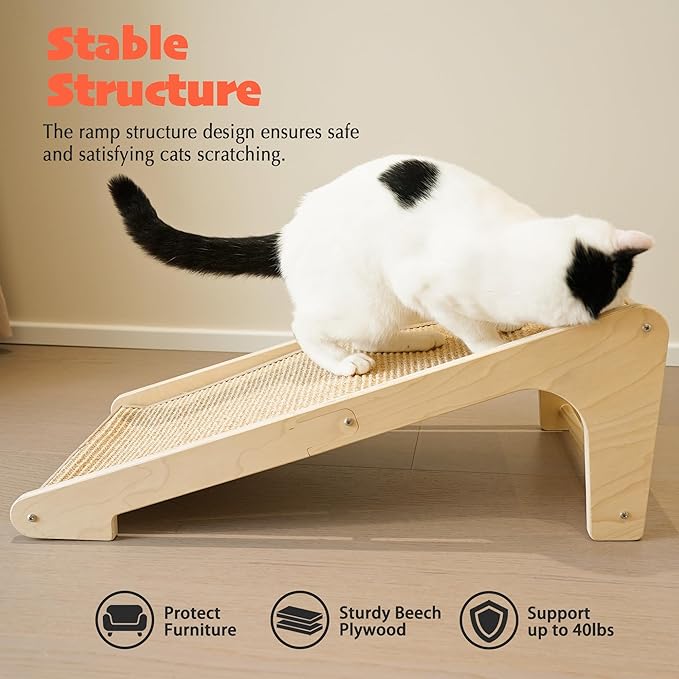 PETKARAY Sisal Cat Scratcher Ramp, L Shaped Scratching Post and Scratch Pad for Indoor Cats, Wall Furniture Protector(Large)