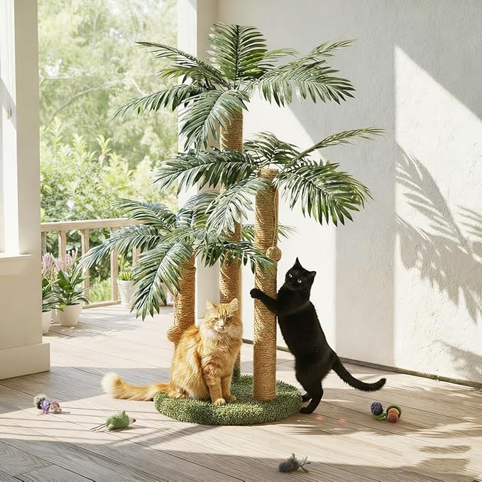 31.5Inch Cat Scratching Post,Cat Scratcher Tree with 3 Scratching Poles & 2 Interactive Dangling Balls,Cats Scratching Posts for Indoor Kitten & Adult Cats