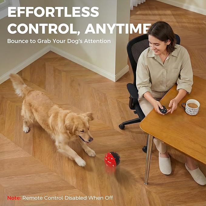 Diman Interactive Dog Ball Toys with Remote Control, Automatic Dog Toy, Moving Dog Toy, Bouncing and Rolling, E-TPU Matrial, Interactive Dog Toys for Aggressive Chewers (3.2 Inch, Red Black)