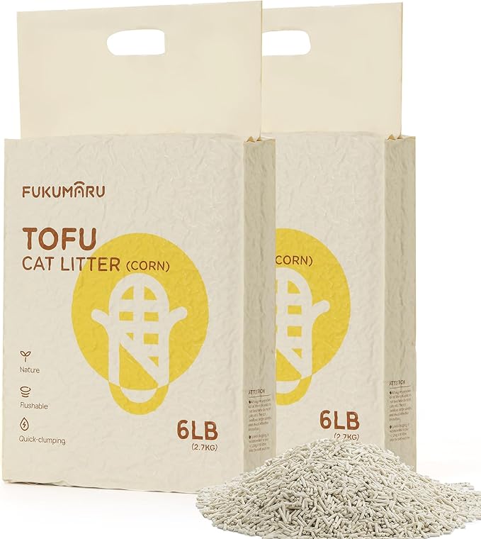 FUKUMARU Tofu Cat Litter, 12lb Clumping Litter for Cats, Mixed Corn Pellets, Dust-Free and Easy Clumping, Odour Control, Flushable, Low Residue