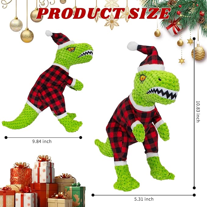 Christmas Dog Plush Toys- Squeaky Toy Dinosaur with Crinkle Paper- Interactive Funny Toys to Keep Your Dogs Engaged for Hours for Small and Medium Breeds