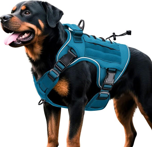 Heavy-Duty Tactical Dog Harness for Large Dogs, No Pull Adjustable Reflective Pet Vest with Molle System, K9 Military-Grade Control for Service Training, Outdoor & 10+ Breeds, Blue, X-Large