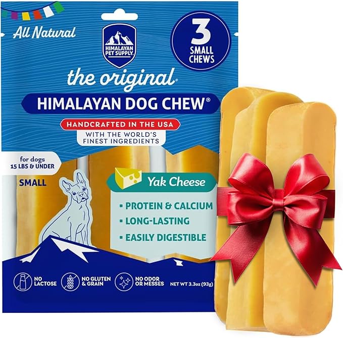 Himalayan Dog Chew Original Yak Cheese Chew, 3 Small Sticks, 1.1 oz, Gluten Free, Healthy Treats, Grain & Lactose Free 100% Natural, Long Lasting for Dogs Under 15 lbs