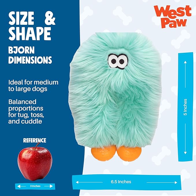 WEST PAW Rowdies Astrid Durable Plush Dog Toy with Reinforced Seams and Chew Resistant Design for Tough Play Safe Indoor or Outdoor Fun for Dogs Who Deserve The Best - Seafoam