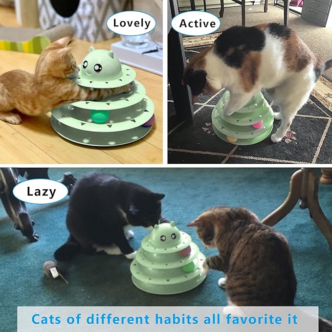 UPSKY Cat Toy Roller 3-Level Turntable Cat Toy Balls with Six Colorful Balls Interactive Kitten Fun Mental Physical Exercise Puzzle Toys