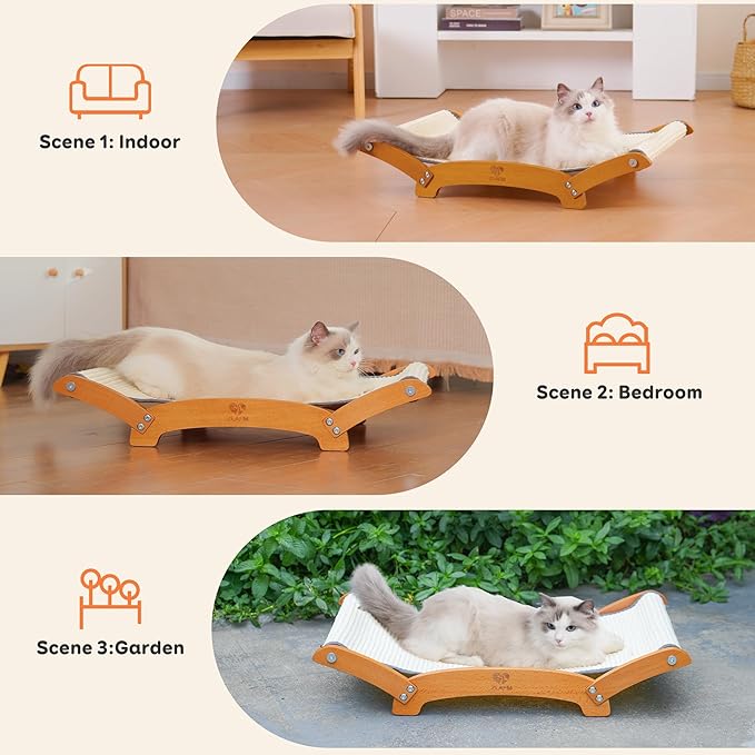 Extra-Larger Sisal Cat Scratcher Bed, Durable Cat Scratching Post with Hammock for Indoor Cats Lounger & Sleep & Scratch, Natural Sisal Cat Scratch Pad, Sturdy Solid Wood Frame (Upgraded Extra-Larger)