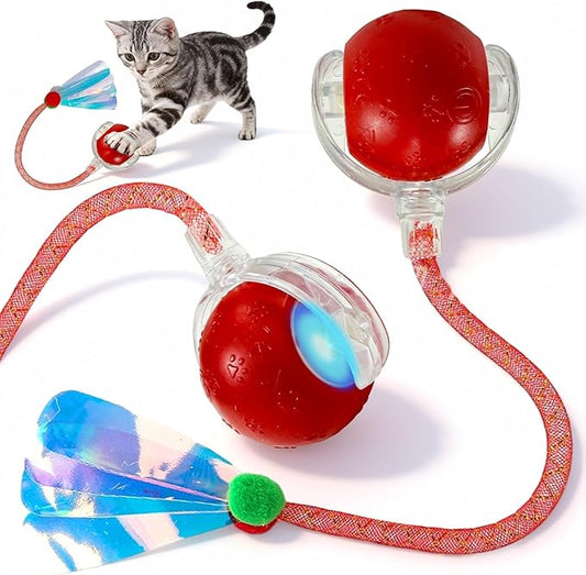 Rocfish Interactive Cat Toy for Indoor Cat, Smart Automatic Cat Chase Ball Toy (Red-N)