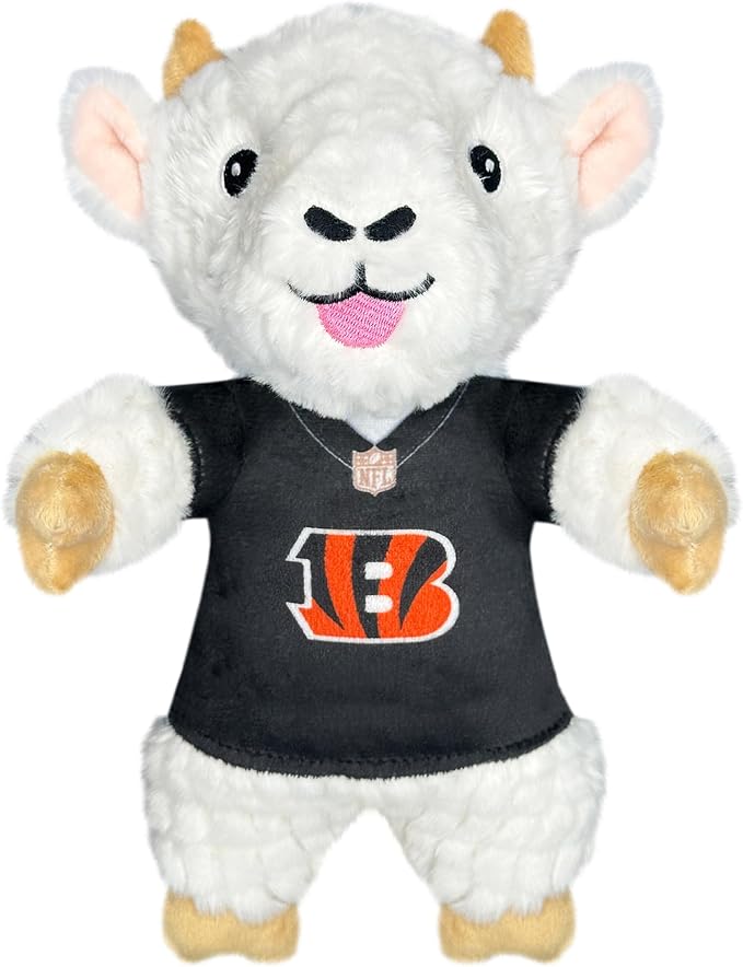 Pets First NFL Cincinnati Bengals Goat Plush Toy for Dogs and Cats with Squeaker, Wearing a Team Jersey! Fun & Sporty Goat Shaped Dog Chew Toy, Interactive Pet Toy