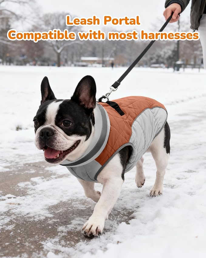 Dog Coat for Large Dogs, Adjustable Dog Jackets for Cold Weather, Reflective Winter Coat with Built-in Harness, Snowsuit Fits Dogs 22-47 lbs and Up, Size L Brown