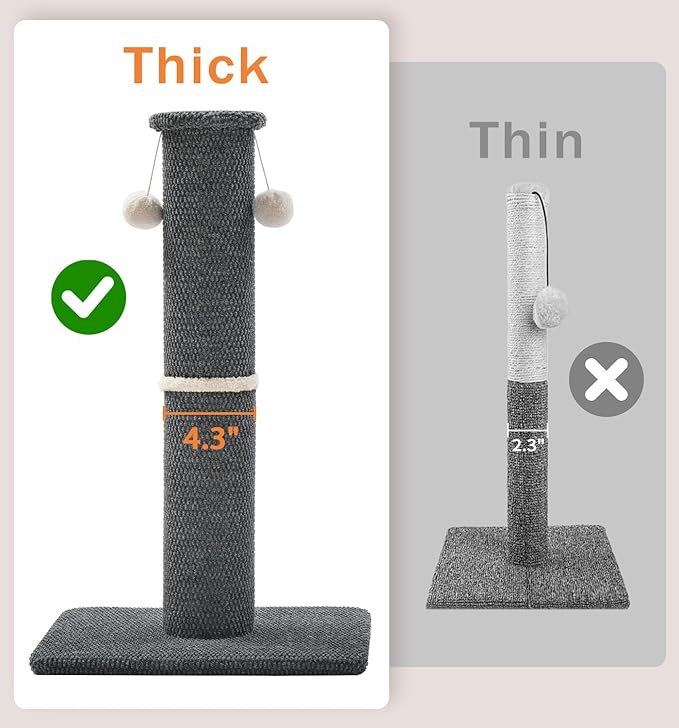 Made4Pets Tall Cat Scratching Post, 33" Modern Cat Scratcher with Hanging Balls, Heavy Duty and Thicker Scratching Post for Indoor Cats Adults, Sturdy Base Cat Scratch Post, Dark Grey