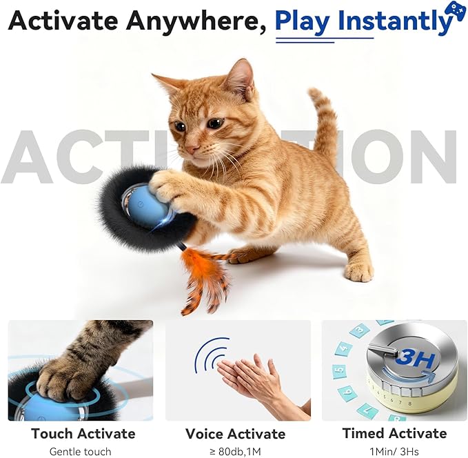 Interactive Cat Toy with Motion Activated Ball & 7-Hole Play Mat, Hide and Seek Exercise Game for Indoor Cats, Automatic Moving Cat Ball in Pouch, Rechargeable Kitten Toys