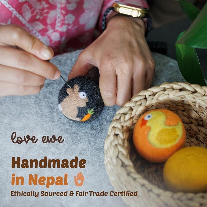 Hustle & Blush Love Ewe Felted Cat Toys 3 Pack - 2 Inch Fish & Bird Hand Made Cute & Fun Design Kitten Wool Felt Balls for Indoor Play & Exercise - 100% New Zealand Handmade - Holiday Pet