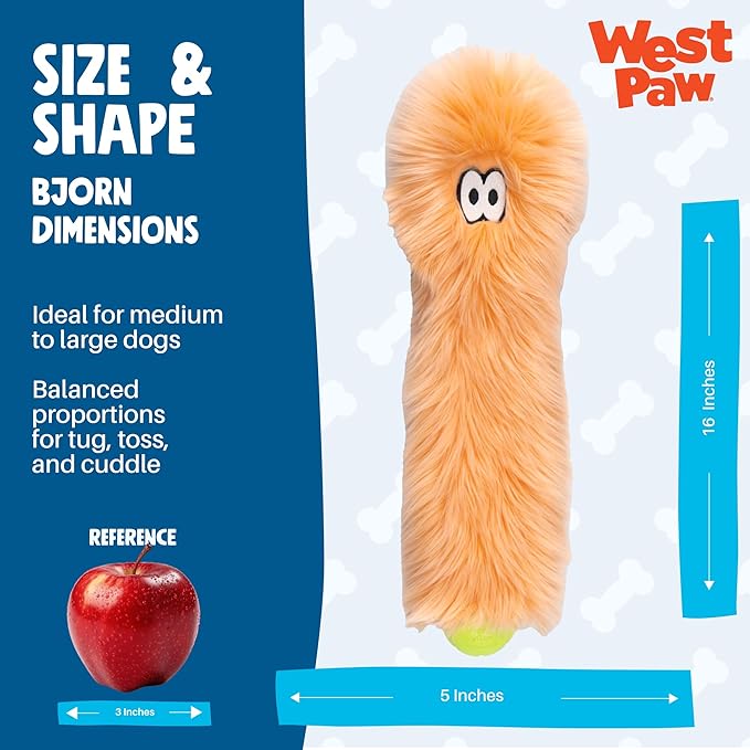 WEST PAW Rowdies Sven Durable Plush Dog Toy with HardyTex Reinforced Seams Squeaker - Soft Plush Exterior Hand Sewn by Skilled Artisans and Made in USA for Dogs - Citrus
