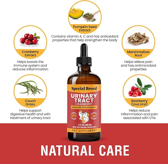 8 Ounce Urinary Tract Infection Treatment for Cats and Dogs - Graduated Dropper (1/4 ML increments up to 1 ML) Cranberry UTI Supplement, Kidney and Bladder Support, 8 oz