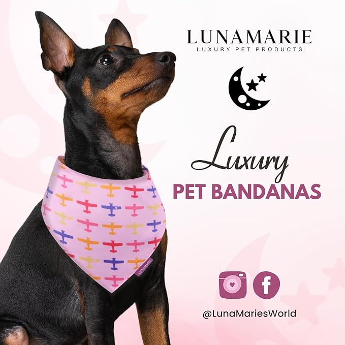 LunaMarie - Luxury Pet Birthday Bandanas -Premium & Silky Poly Fabric | 100% Handmade | Custom Shape Dual Layered (Aviator Glam, Small)