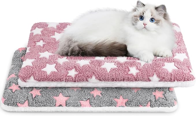 2 Pcs Self Warming Cat Bed, Self Heating Pet Mat for Cats & Dogs Soft Calming Cat Bed Mat Reflects Body Heat Warm Washable Pet Pad for Crates, Floors, Indoor, Outdoor (24×16 Inch)