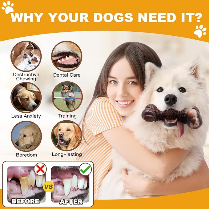 Dog Chew Toys for Aggressive Chewers, 2Pack Indestructible Dogs Bone Toy for Large Small Medium Breeds, Durable Tough Nylon Dog Toys To Keep Them Busy, Puppy Teething Dogs Toy Bone, Beef&Bacon Flavor