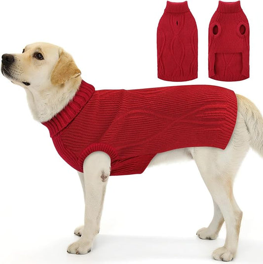 Dog Sweater Pullover, Cable Knit Dog Christmas Sweater, Dogs Sweaters for Small Medium Large Dogs with Harness Hole,Puppy Sweaters Boy Or Girl(Wine Red,XXL)